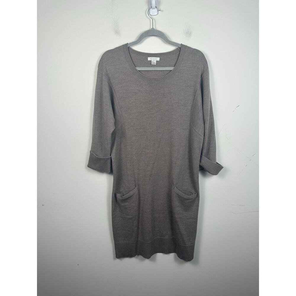 Garnet Hill Sweater‎ Dress Women Medium Tan EUC Merino Wool Pockets 1559